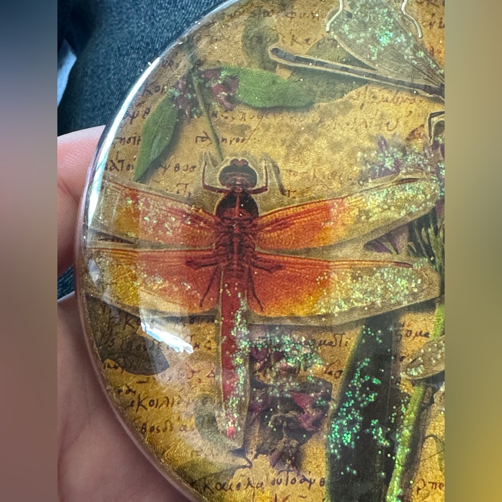Vintage Colorful Dragonfly Round Glitter Glass Ornament EUC Holiday Christmas - Picture 3 of 6